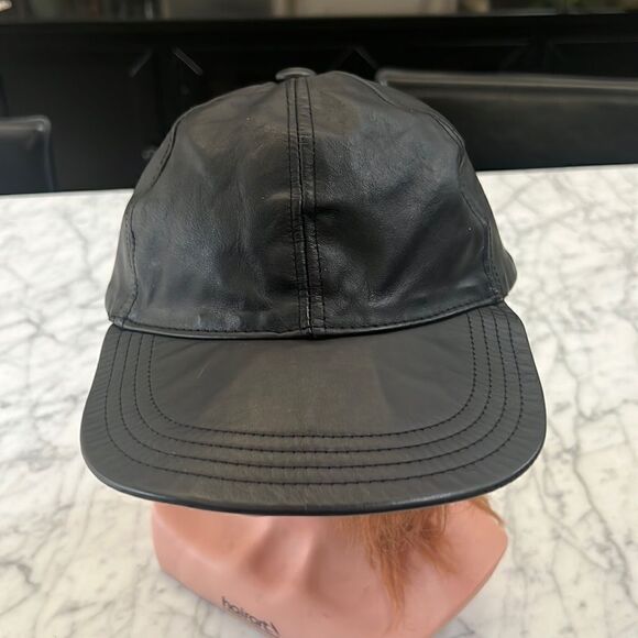 90’s Hip-Hop GENUINE LEATHER HAT CAP BLACK ONE SIZE FITS MOST - Picture 1 of 8